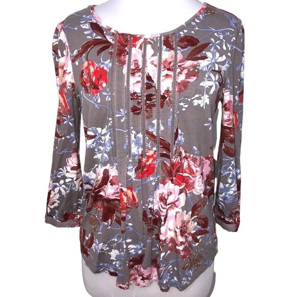 Daniel Rainn Branwen Gray Floral Jersey Tunic Top Small NWT - Picture 1 of 9